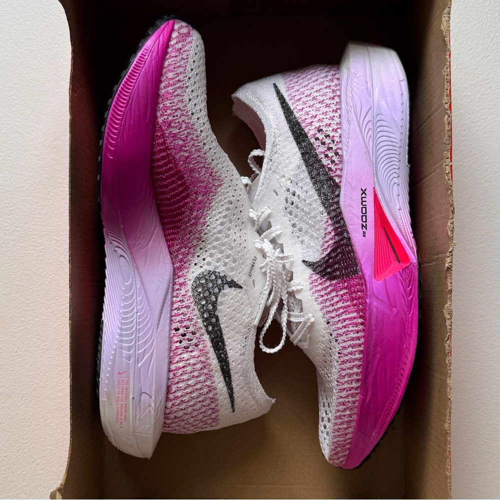 Nike Women's Pink and White ZoomX Vaporfly 3 Running Shoes